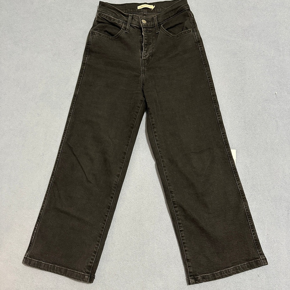 Levi's Mile High Cropped Wide‎ Leg Jeans Button Fly Black Women's Size 24